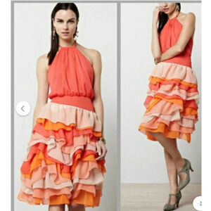 Chris Benz Lilian Halter Dress 2 Ruffled Orange Knee Cocktail Anthropologie